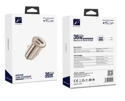 36W Fast Car Charger · USB-C + USB-A — packaging