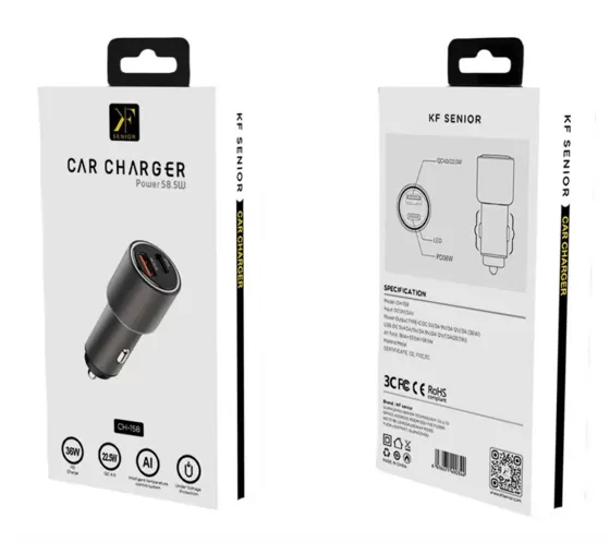 66W Fast Car Charger · USB-C + USB-A — packaging