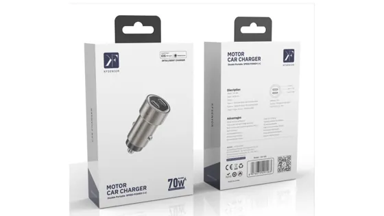 70W Fast Car Charger · 2× USB-C — packaging