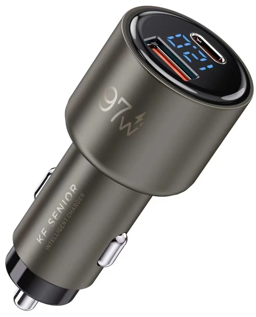 97W Fast Car Charger · USB-C + USB-A — KF Senior CH-165