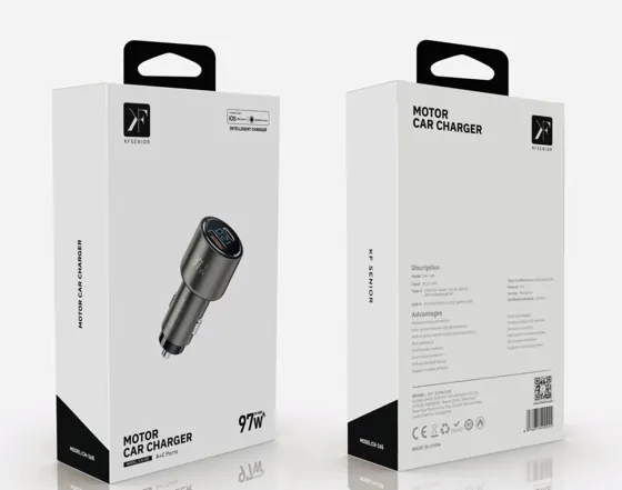 97W Fast Car Charger · USB-C + USB-A — packaging