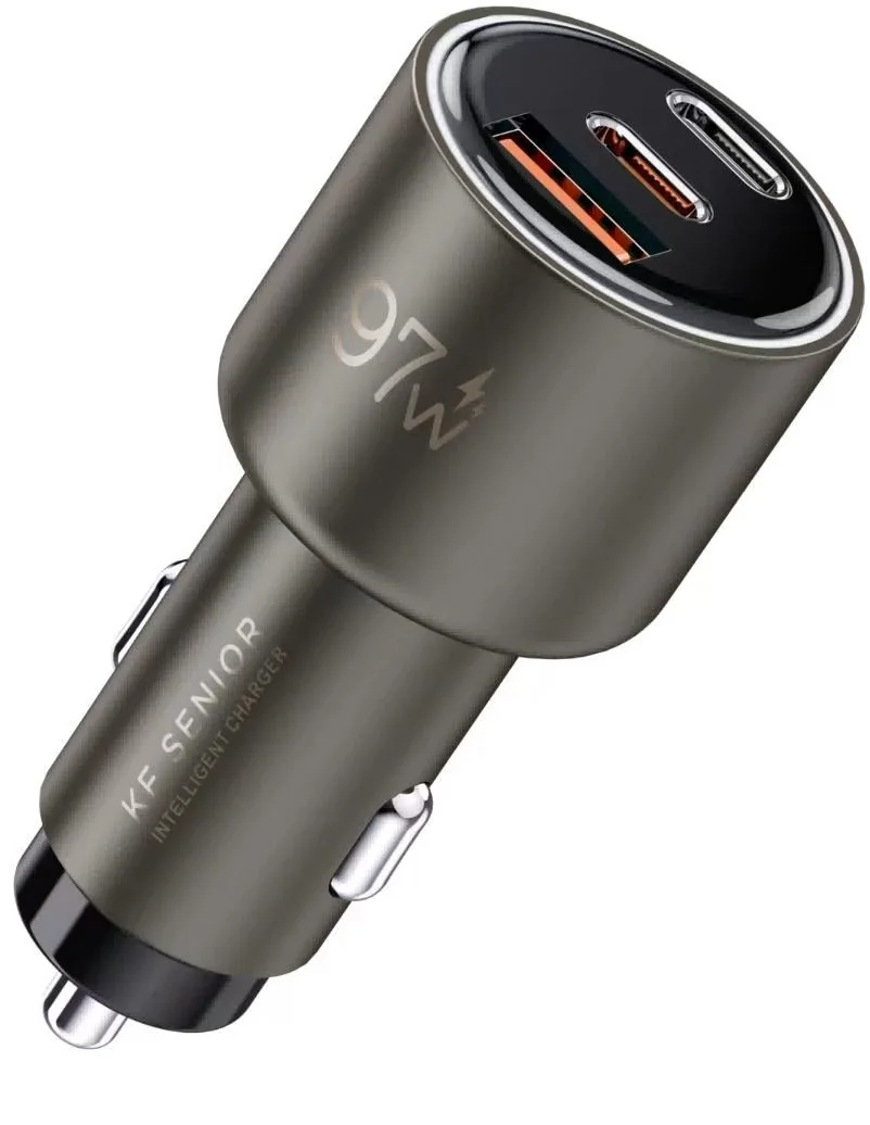 97W Fast Car Charger · 2× USB-C + USB-A — KF Senior CH-166