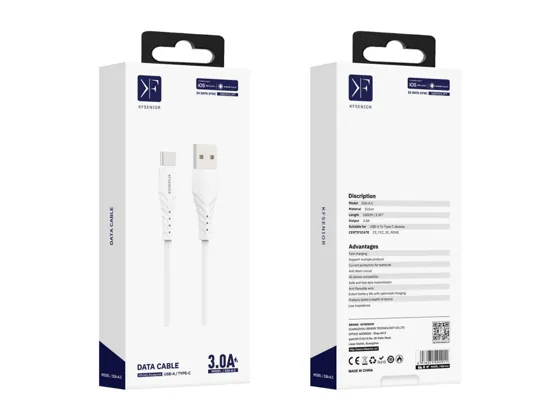 USB-A to USB-C Cable · 3A · 1.0m — packaging