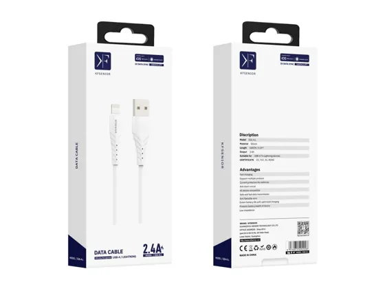 USB-A to Lightning Cable · 2.4A · 1.0m — packaging