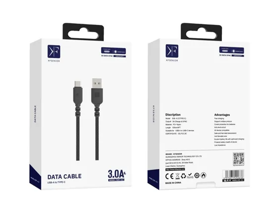 USB-A to USB-C Cable · 3A · 1.0m — packaging