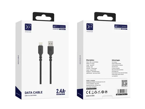 USB-A to Lightning Cable · 2.4A · 1.0m — packaging