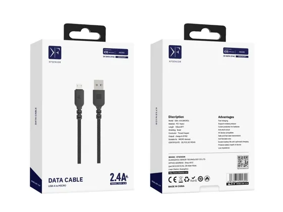 USB-A to Micro-USB Cable · 2.4A · 1.0m — packaging