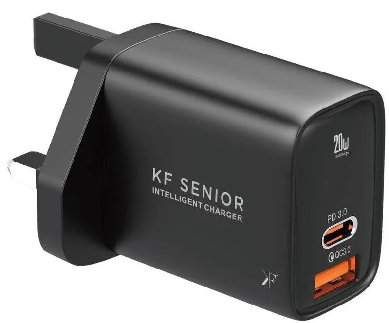 20W Fast Charger · USB-C + USB-A · UK Plug — KF Senior TH-121