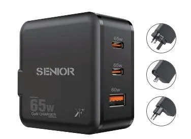 65W GaN Fast Charger · 2× USB-C + USB-A — KF Senior TH-140