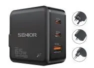 65W GaN Fast Charger · 2× USB-C + USB-A — packaging