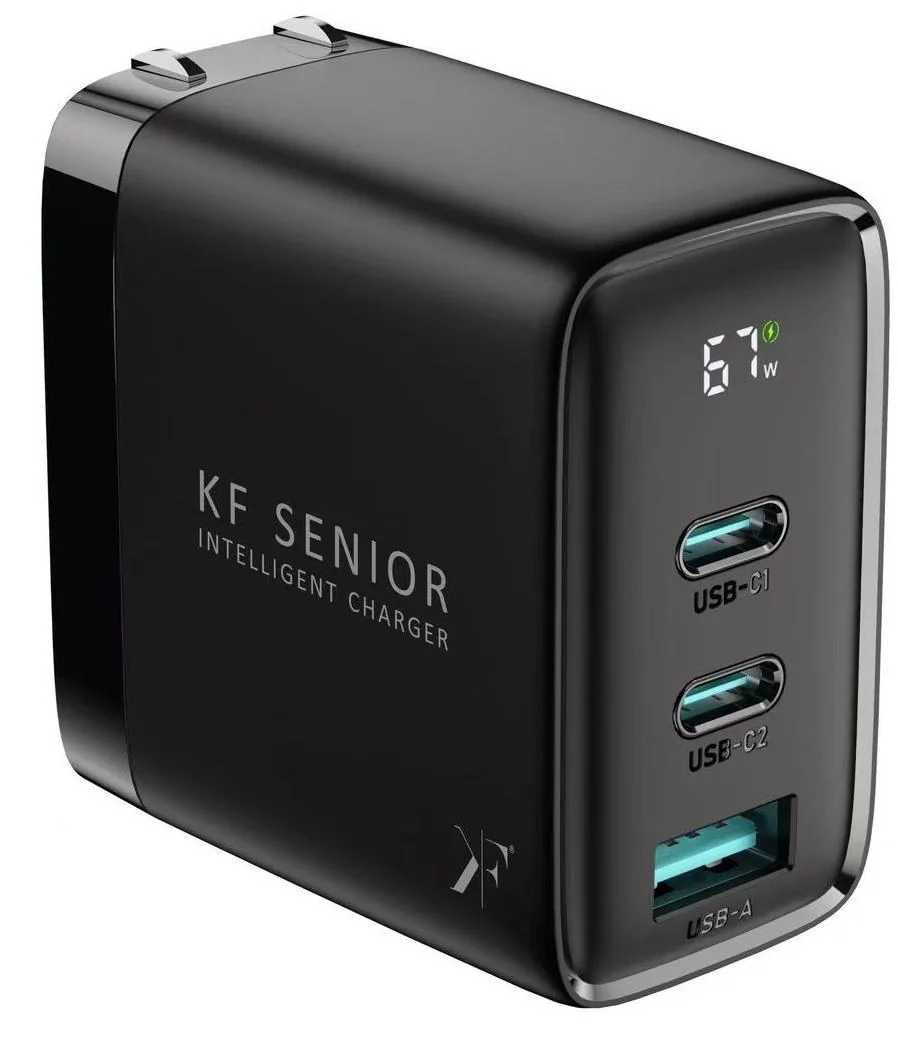 67W GaN Fast Charger · 2× USB-C + USB-A — KF Senior TH-167